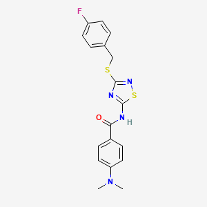 molecular formula C18H17FN4OS2 B11469480 4-(dimethylamino)-N-{3-[(4-fluorobenzyl)sulfanyl]-1,2,4-thiadiazol-5-yl}benzamide 