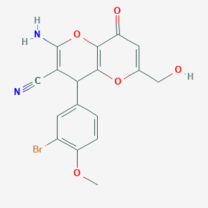 molecular formula C17H13BrN2O5 B11469509 2-Amino-4-(3-bromo-4-methoxyphenyl)-6-(hydroxymethyl)-8-oxo-4,8-dihydropyrano[3,2-b]pyran-3-carbonitrile 