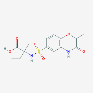 molecular formula C14H18N2O6S B11469513 N-[(2-methyl-3-oxo-3,4-dihydro-2H-1,4-benzoxazin-6-yl)sulfonyl]isovaline 