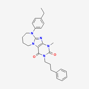 molecular formula C27H31N5O2 B11469541 10-(4-Ethylphenyl)-1-methyl-3-(3-phenylpropyl)-6,7,8,9-tetrahydropurino[7,8-a][1,3]diazepine-2,4-dione 