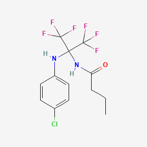 molecular formula C13H13ClF6N2O B11469624 N-[1-(4-Chloroanilino)-2,2,2-trifluoro-1-(trifluoromethyl)ethyl]butyramide 