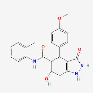 6-hydroxy-4-(4-methoxyphenyl)-6-methyl-N-(2-methylphenyl)-3-oxo-2,3,4,5,6,7-hexahydro-1H-indazole-5-carboxamide