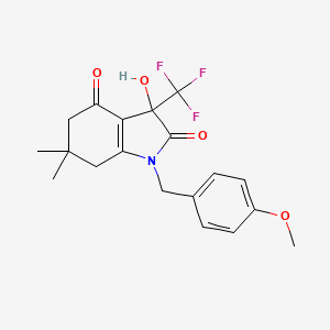 molecular formula C19H20F3NO4 B11469756 3-hydroxy-1-(4-methoxybenzyl)-6,6-dimethyl-3-(trifluoromethyl)-3,5,6,7-tetrahydro-1H-indole-2,4-dione 