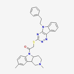 molecular formula C32H32N6OS B11469758 1-(2,8-dimethyl-1,2,3,4,4a,9b-hexahydro-5H-pyrido[4,3-b]indol-5-yl)-2-{[5-(2-phenylethyl)-5H-[1,2,4]triazino[5,6-b]indol-3-yl]sulfanyl}ethanone 