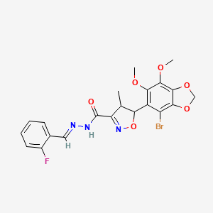 molecular formula C21H19BrFN3O6 B11469777 5-(4-bromo-6,7-dimethoxy-1,3-benzodioxol-5-yl)-N'-[(E)-(2-fluorophenyl)methylidene]-4-methyl-4,5-dihydro-1,2-oxazole-3-carbohydrazide 