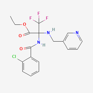 molecular formula C18H17ClF3N3O3 B11469783 Ethyl 2-[(2-chlorophenyl)formamido]-3,3,3-trifluoro-2-{[(pyridin-3-YL)methyl]amino}propanoate 