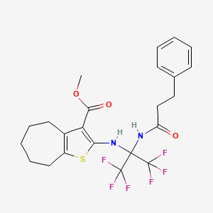 molecular formula C23H24F6N2O3S B11469788 methyl 2-({1,1,1,3,3,3-hexafluoro-2-[(3-phenylpropanoyl)amino]propan-2-yl}amino)-5,6,7,8-tetrahydro-4H-cyclohepta[b]thiophene-3-carboxylate 