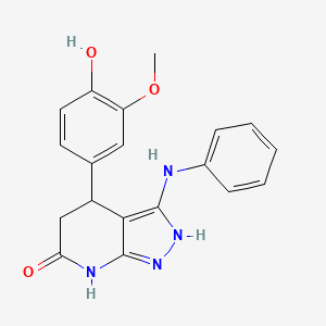 molecular formula C19H18N4O3 B11469798 4-(4-hydroxy-3-methoxyphenyl)-3-(phenylamino)-1,4,5,7-tetrahydro-6H-pyrazolo[3,4-b]pyridin-6-one 