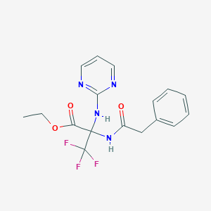 Propanoic acid, 3,3,3-trifluoro-2-[(2-phenylacetyl)amino]-2-(2-pyrimidinylamino)-, ethyl ester