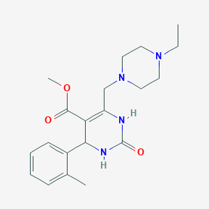 molecular formula C20H28N4O3 B11469952 Methyl 6-[(4-ethylpiperazin-1-yl)methyl]-4-(2-methylphenyl)-2-oxo-1,2,3,4-tetrahydropyrimidine-5-carboxylate 