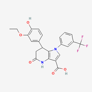 molecular formula C23H19F3N2O5 B11469975 7-(3-ethoxy-4-hydroxyphenyl)-5-oxo-1-[3-(trifluoromethyl)phenyl]-4,5,6,7-tetrahydro-1H-pyrrolo[3,2-b]pyridine-3-carboxylic acid 