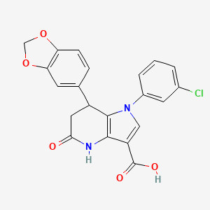 molecular formula C21H15ClN2O5 B11469983 7-(1,3-benzodioxol-5-yl)-1-(3-chlorophenyl)-5-oxo-4,5,6,7-tetrahydro-1H-pyrrolo[3,2-b]pyridine-3-carboxylic acid 