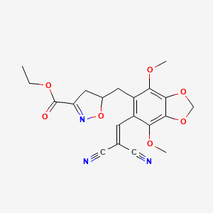 molecular formula C20H19N3O7 B11470022 Ethyl 5-{[6-(2,2-dicyanoethenyl)-4,7-dimethoxy-1,3-benzodioxol-5-yl]methyl}-4,5-dihydro-1,2-oxazole-3-carboxylate 