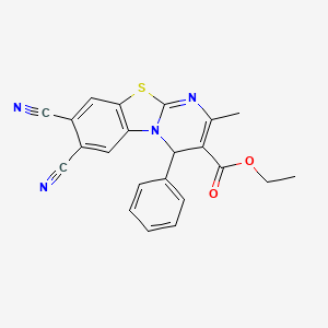 molecular formula C22H16N4O2S B11470091 ethyl 7,8-dicyano-2-methyl-4-phenyl-4H-pyrimido[2,1-b][1,3]benzothiazole-3-carboxylate 