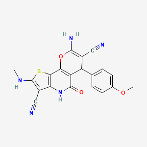 8-amino-6-(4-methoxyphenyl)-2-(methylamino)-5-oxo-4,6-dihydro-5H-pyrano[2,3-d]thieno[3,2-b]pyridine-3,7-dicarbonitrile