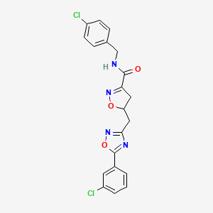 molecular formula C20H16Cl2N4O3 B11470159 N-(4-chlorobenzyl)-5-{[5-(3-chlorophenyl)-1,2,4-oxadiazol-3-yl]methyl}-4,5-dihydro-1,2-oxazole-3-carboxamide 