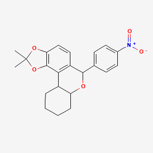 molecular formula C22H23NO5 B11470239 2,2-dimethyl-6-(4-nitrophenyl)-7a,8,9,10,11,11a-hexahydro-6H-[1,3]benzodioxolo[5,4-c]chromene 