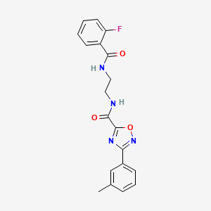 molecular formula C19H17FN4O3 B11470294 N-(2-{[(2-fluorophenyl)carbonyl]amino}ethyl)-3-(3-methylphenyl)-1,2,4-oxadiazole-5-carboxamide 