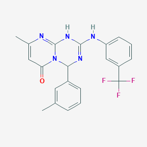 molecular formula C21H18F3N5O B11470332 8-methyl-4-(3-methylphenyl)-2-{[3-(trifluoromethyl)phenyl]amino}-1,4-dihydro-6H-pyrimido[1,2-a][1,3,5]triazin-6-one 