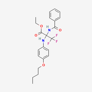 molecular formula C22H25F3N2O4 B11470362 Propanoic acid, 2-(benzoylamino)-2-[(4-butoxyphenyl)amino]-3,3,3-trifluoro-, ethyl ester 