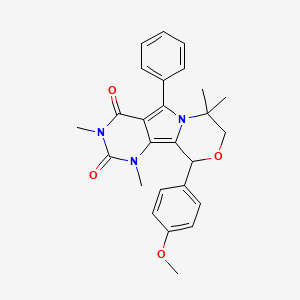 molecular formula C26H27N3O4 B11470370 13-(4-methoxyphenyl)-3,5,10,10-tetramethyl-8-phenyl-12-oxa-3,5,9-triazatricyclo[7.4.0.02,7]trideca-1,7-diene-4,6-dione 