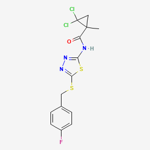 molecular formula C14H12Cl2FN3OS2 B11470371 2,2-dichloro-N-{5-[(4-fluorobenzyl)sulfanyl]-1,3,4-thiadiazol-2-yl}-1-methylcyclopropanecarboxamide 