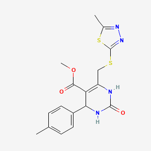 molecular formula C17H18N4O3S2 B11470401 Methyl 4-(4-methylphenyl)-6-{[(5-methyl-1,3,4-thiadiazol-2-yl)sulfanyl]methyl}-2-oxo-1,2,3,4-tetrahydropyrimidine-5-carboxylate 