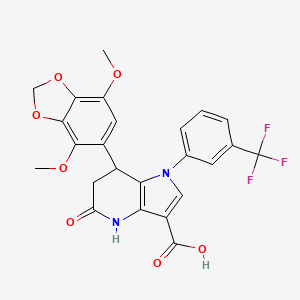 molecular formula C24H19F3N2O7 B11470407 7-(4,7-dimethoxy-1,3-benzodioxol-5-yl)-5-oxo-1-[3-(trifluoromethyl)phenyl]-4,5,6,7-tetrahydro-1H-pyrrolo[3,2-b]pyridine-3-carboxylic acid 