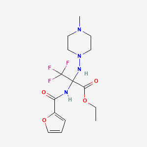 molecular formula C15H21F3N4O4 B11470422 Propanoic acid, 3,3,3-trifluoro-2-[(2-furanylcarbonyl)amino]-2-[(4-methyl-1-piperazinyl)amino]-, ethyl ester 