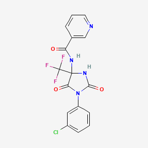 molecular formula C16H10ClF3N4O3 B11470439 N-[1-(3-chlorophenyl)-2,5-dioxo-4-(trifluoromethyl)imidazolidin-4-yl]pyridine-3-carboxamide 