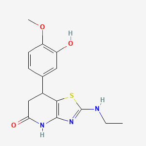 molecular formula C15H17N3O3S B11470461 2-(Ethylamino)-7-(3-hydroxy-4-methoxyphenyl)-4H,6H,7H-[1,3]thiazolo[4,5-b]pyridin-5-one 