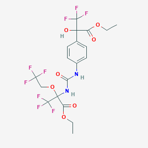 molecular formula C19H19F9N2O7 B11470473 ethyl N-{[4-(3-ethoxy-1,1,1-trifluoro-2-hydroxy-3-oxopropan-2-yl)phenyl]carbamoyl}-3,3,3-trifluoro-2-(2,2,2-trifluoroethoxy)alaninate 