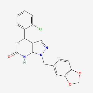 molecular formula C20H16ClN3O3 B11470522 1-(1,3-benzodioxol-5-ylmethyl)-4-(2-chlorophenyl)-1,4,5,7-tetrahydro-6H-pyrazolo[3,4-b]pyridin-6-one 