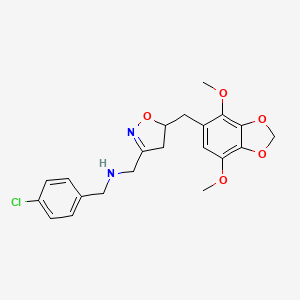 molecular formula C21H23ClN2O5 B11470619 1-(4-chlorophenyl)-N-({5-[(4,7-dimethoxy-1,3-benzodioxol-5-yl)methyl]-4,5-dihydro-1,2-oxazol-3-yl}methyl)methanamine 