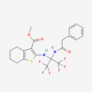 molecular formula C21H20F6N2O3S B11470656 Methyl 2-({1,1,1,3,3,3-hexafluoro-2-[(phenylacetyl)amino]propan-2-yl}amino)-4,5,6,7-tetrahydro-1-benzothiophene-3-carboxylate 