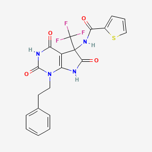 molecular formula C20H15F3N4O4S B11470664 N-[4-hydroxy-2,6-dioxo-1-(2-phenylethyl)-5-(trifluoromethyl)-2,5,6,7-tetrahydro-1H-pyrrolo[2,3-d]pyrimidin-5-yl]thiophene-2-carboxamide 