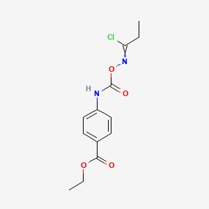 molecular formula C13H15ClN2O4 B11470701 Benzoic acid, 4-[[[[(1-chloropropylidene)amino]oxy]carbonyl]amino]-, ethyl ester 