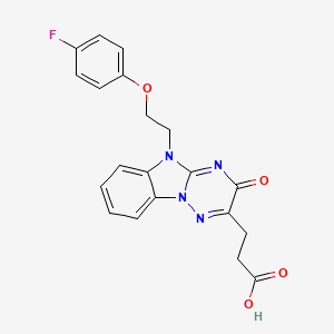 molecular formula C20H17FN4O4 B11470784 3-{5-[2-(4-Fluorophenoxy)ethyl]-3-oxo-3,5-dihydro[1,2,4]triazino[2,3-a]benzimidazol-2-yl}propanoic acid 