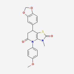 molecular formula C21H18N2O5S B11470811 7-(1,3-benzodioxol-5-yl)-4-(4-methoxyphenyl)-3-methyl-6,7-dihydro[1,3]thiazolo[4,5-b]pyridine-2,5(3H,4H)-dione 