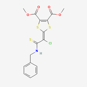 molecular formula C16H14ClNO4S3 B11470820 Dimethyl 2-[2-(benzylamino)-1-chloro-2-thioxoethylidene]-1,3-dithiole-4,5-dicarboxylate 