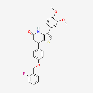 molecular formula C28H24FNO4S B11470866 3-(3,4-dimethoxyphenyl)-7-{4-[(2-fluorobenzyl)oxy]phenyl}-6,7-dihydrothieno[3,2-b]pyridin-5(4H)-one 