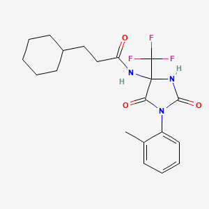 molecular formula C20H24F3N3O3 B11470975 3-cyclohexyl-N-[1-(2-methylphenyl)-2,5-dioxo-4-(trifluoromethyl)imidazolidin-4-yl]propanamide 