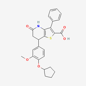 molecular formula C26H25NO5S B11470990 7-[4-(Cyclopentyloxy)-3-methoxyphenyl]-5-oxo-3-phenyl-4,5,6,7-tetrahydrothieno[3,2-b]pyridine-2-carboxylic acid 