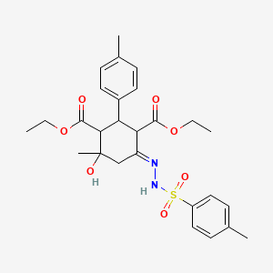 diethyl (6E)-4-hydroxy-4-methyl-2-(4-methylphenyl)-6-{2-[(4-methylphenyl)sulfonyl]hydrazinylidene}cyclohexane-1,3-dicarboxylate