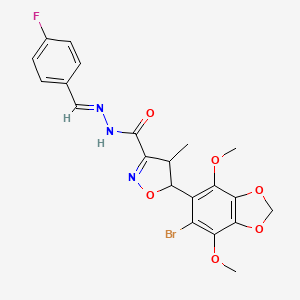 5-(6-bromo-4,7-dimethoxy-1,3-benzodioxol-5-yl)-N'-[(E)-(4-fluorophenyl)methylidene]-4-methyl-4,5-dihydro-1,2-oxazole-3-carbohydrazide