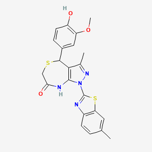 molecular formula C22H20N4O3S2 B11471009 4-(4-hydroxy-3-methoxyphenyl)-3-methyl-1-(6-methyl-1,3-benzothiazol-2-yl)-4,8-dihydro-1H-pyrazolo[3,4-e][1,4]thiazepin-7(6H)-one 