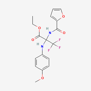 Propanoic acid, 3,3,3-trifluoro-2-[(2-furanylcarbonyl)amino]-2-[(4-methoxyphenyl)amino]-, ethyl ester