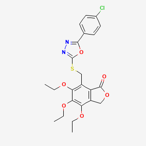 molecular formula C23H23ClN2O6S B11471168 7-({[5-(4-chlorophenyl)-1,3,4-oxadiazol-2-yl]sulfanyl}methyl)-4,5,6-triethoxy-2-benzofuran-1(3H)-one 