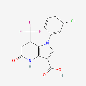 molecular formula C15H10ClF3N2O3 B11471174 1-(3-chlorophenyl)-5-oxo-7-(trifluoromethyl)-4,5,6,7-tetrahydro-1H-pyrrolo[3,2-b]pyridine-3-carboxylic acid 