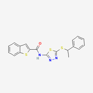 molecular formula C19H15N3OS3 B11471195 N-{5-[(1-phenylethyl)sulfanyl]-1,3,4-thiadiazol-2-yl}-1-benzothiophene-2-carboxamide 